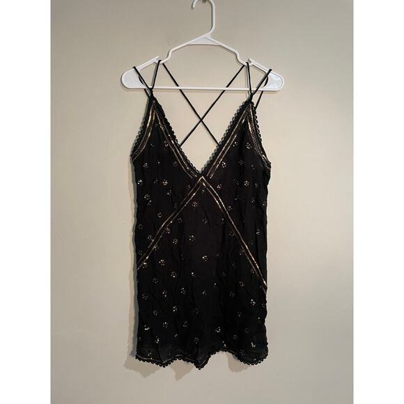 Free People Chloe Embroidered Slip Mini Dress in Black Size XS - Picture 2 of 10